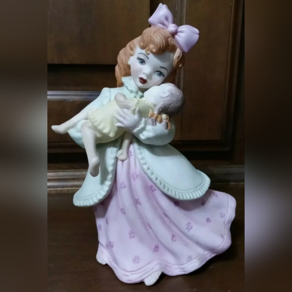 Atlantic Mold 7.5" Ceramic Girl With Doll Figurine